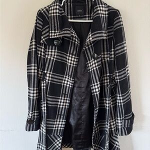 Express Black and White Plaid Trench Coat